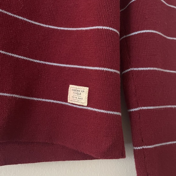 AEO Y2K Thermal Henley Shirt Striped Maroon Size L Stretch Layer Academia Preppy - Picture 6 of 7